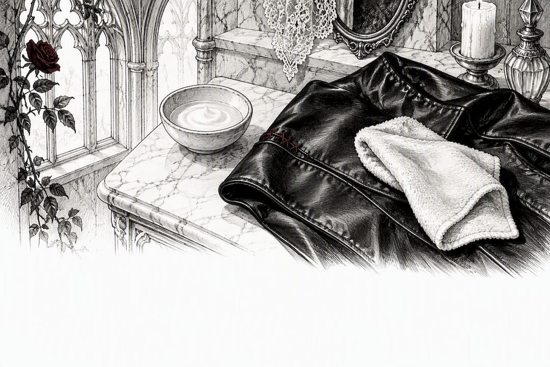 Cropped vegan leather surface with care cloth