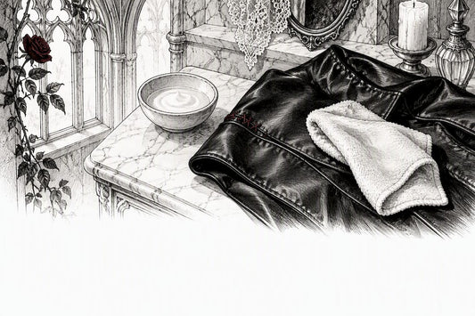Cropped vegan leather surface with care cloth