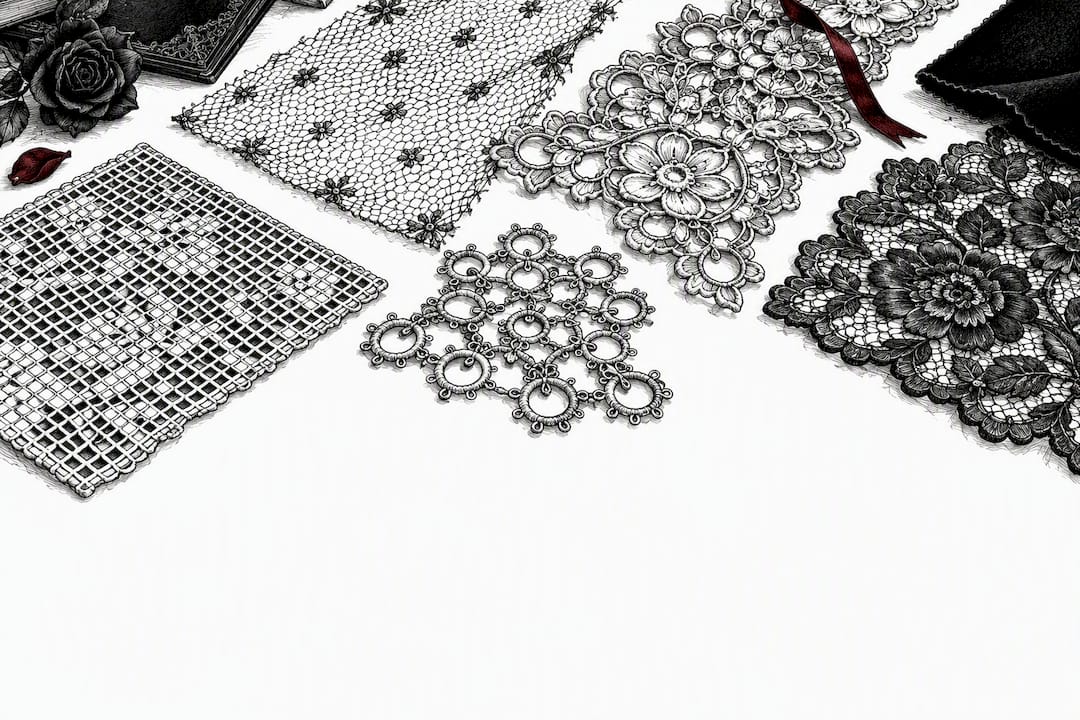 Lace samples showing distinct construction patterns