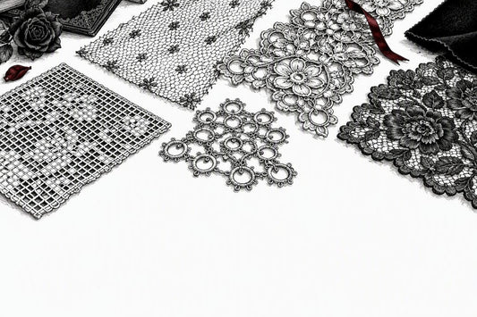 Lace samples showing distinct construction patterns