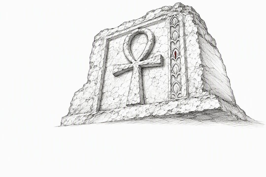 Ankh carved into an ancient stone relief