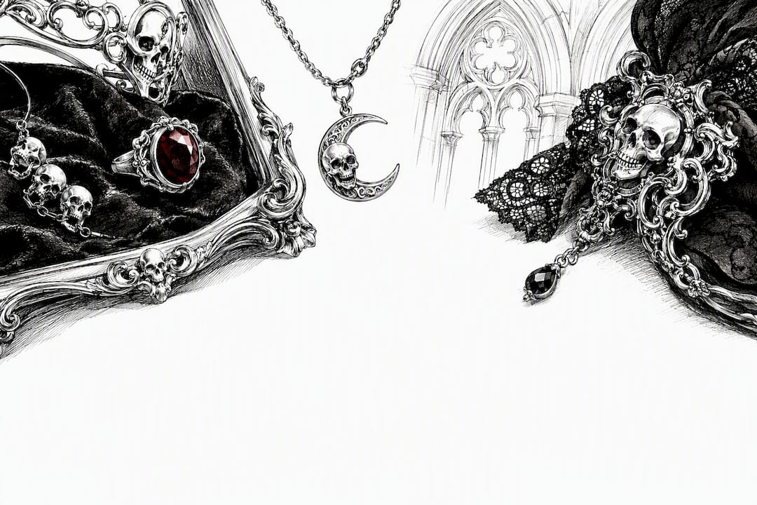 Cropped skull jewelry details in gothic still life