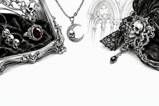 Cropped skull jewelry details in gothic still life
