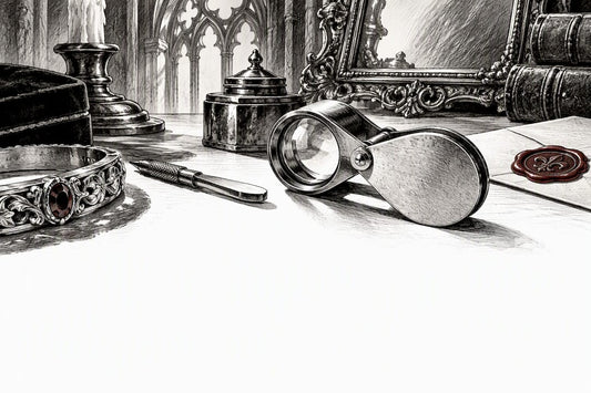 Loupe examining an artisan jewelry hallmark