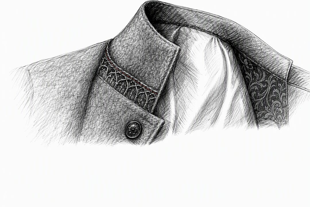 Cropped gothic coat showing wool and lining