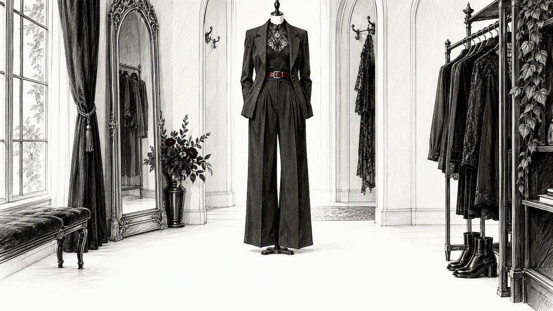 Office outfit with restrained gothic details