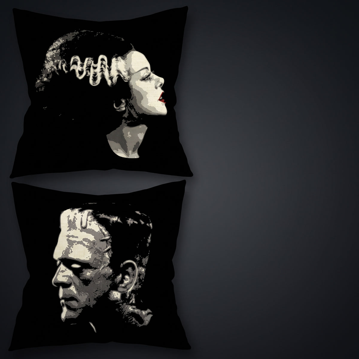 18x18 in Set of 2 Decorative Pillowcase Halloween Gothic Couple Horror Throw Pillow Cover Gifts for Gothic Room Couch Sofa Decor Gifts for Couples Valentine Day (Black2)
