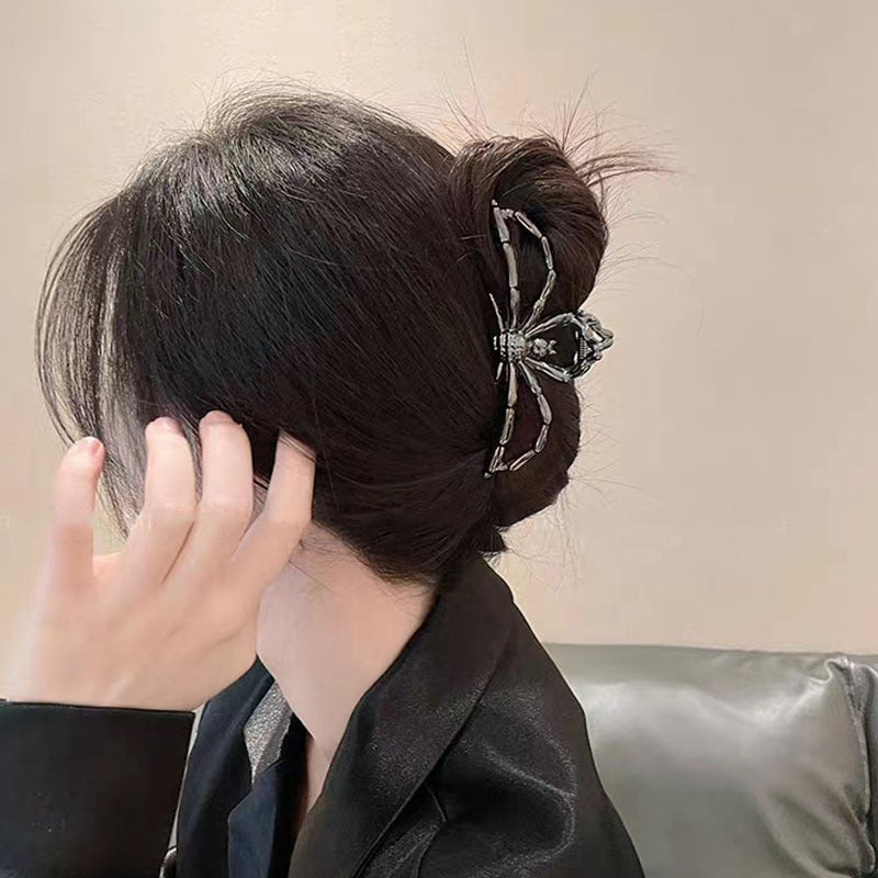 Gothic Punk Metal Hair Clips with Skull and Spider Design