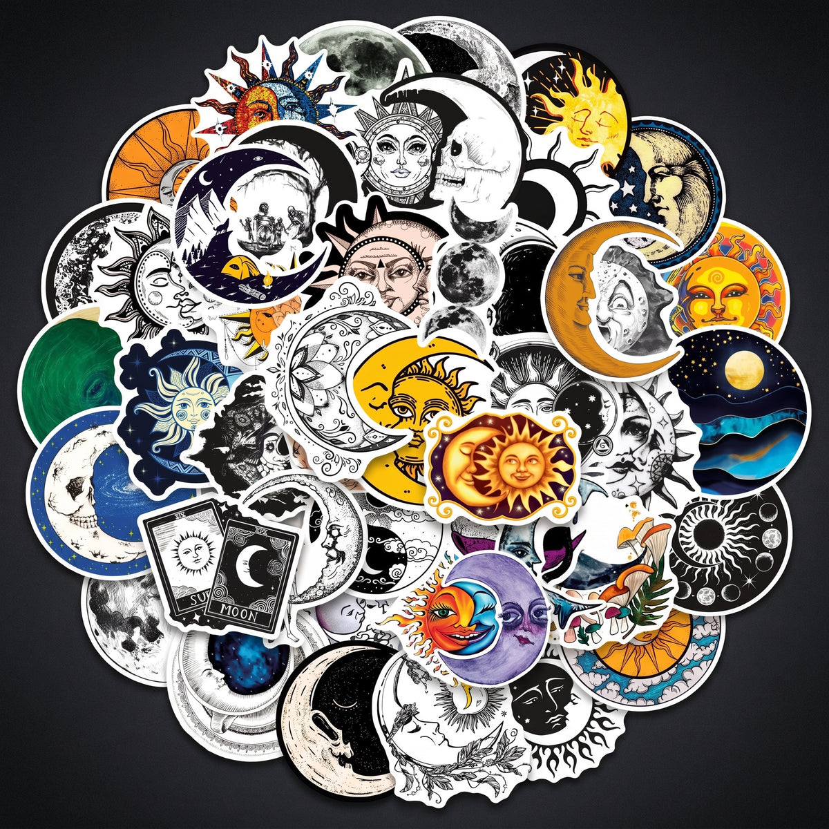 50 PCS Gothic Art Moon Waterproof Stickers for Various Uses