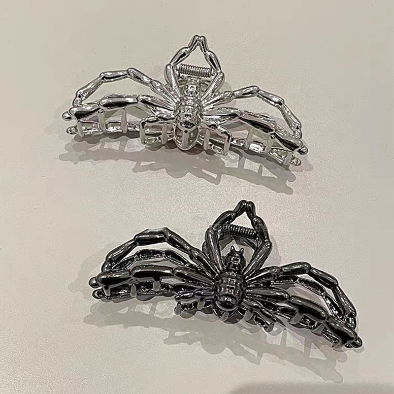 Gothic Punk Metal Hair Clips with Skull and Spider Design