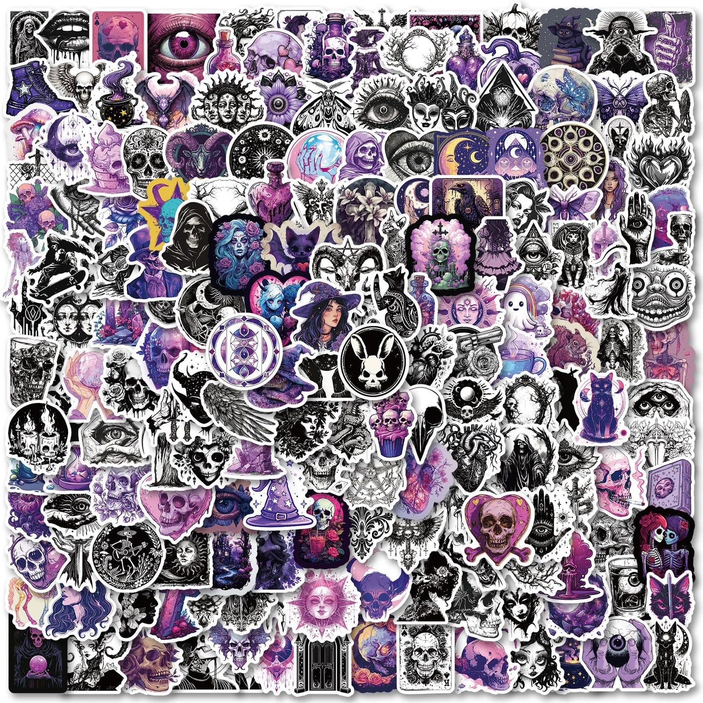 100 PCS Gothic Stickers PackCool Goth Stickers for Adults TeensBlack White Skull Stickers for Water Bottle Laptop Skateboard Luggage