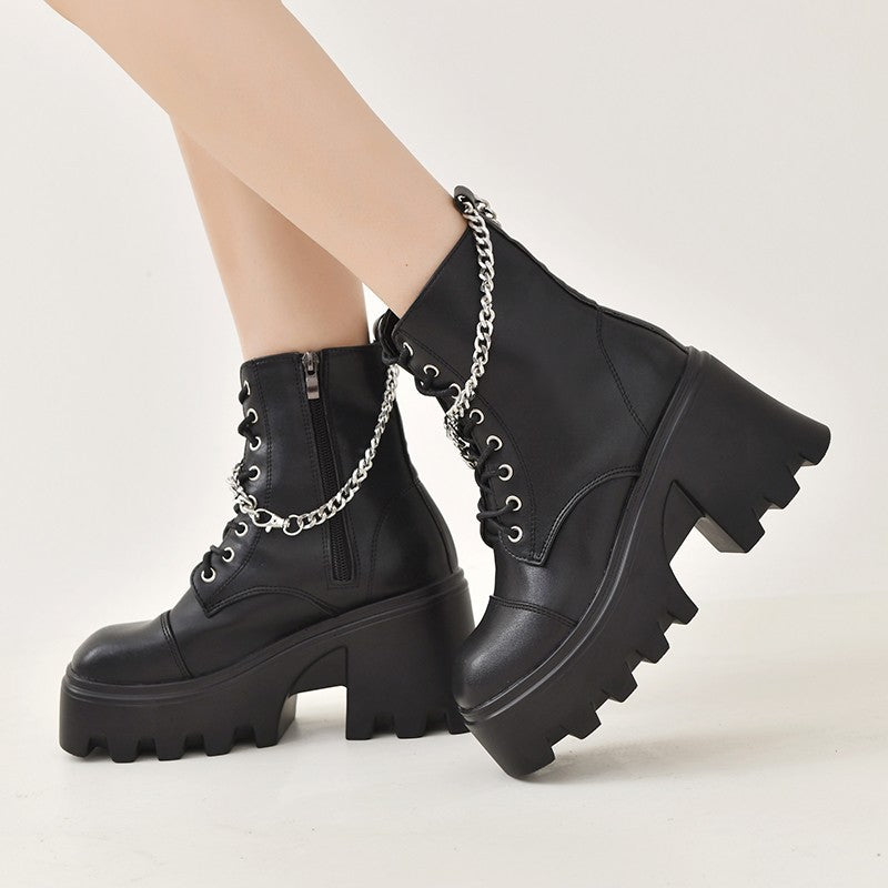 Gothic Black Patent Leather Boots - Large Size Winter Edition