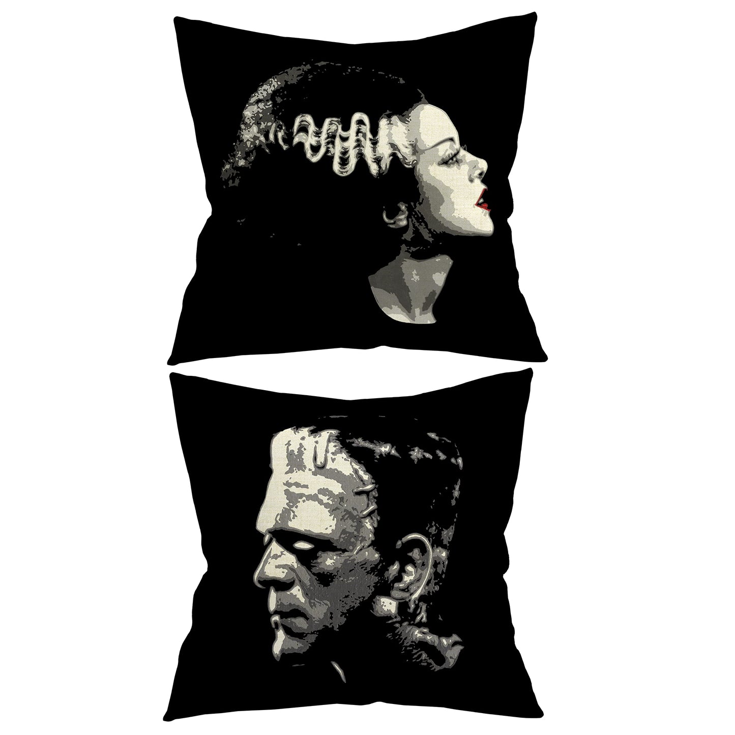 18x18 in Set of 2 Decorative Pillowcase Halloween Gothic Couple Horror Throw Pillow Cover Gifts for Gothic Room Couch Sofa Decor Gifts for Couples Valentine Day (Black2)