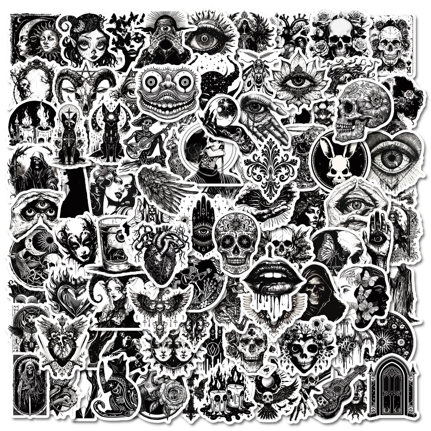 100 PCS Gothic Stickers PackCool Goth Stickers for Adults TeensBlack White Skull Stickers for Water Bottle Laptop Skateboard Luggage