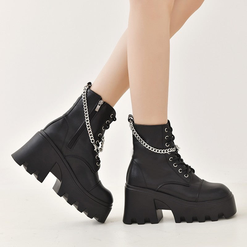Gothic Black Patent Leather Boots - Large Size Winter Edition
