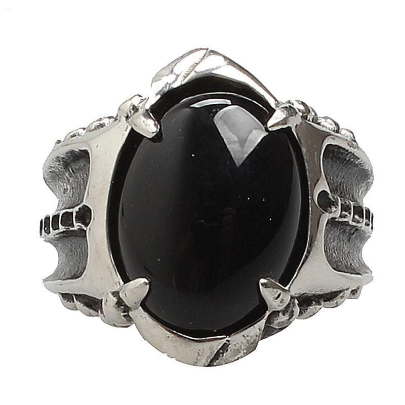 Vintage Punk Goth Men's Ring with Gemstone Titanium Steel