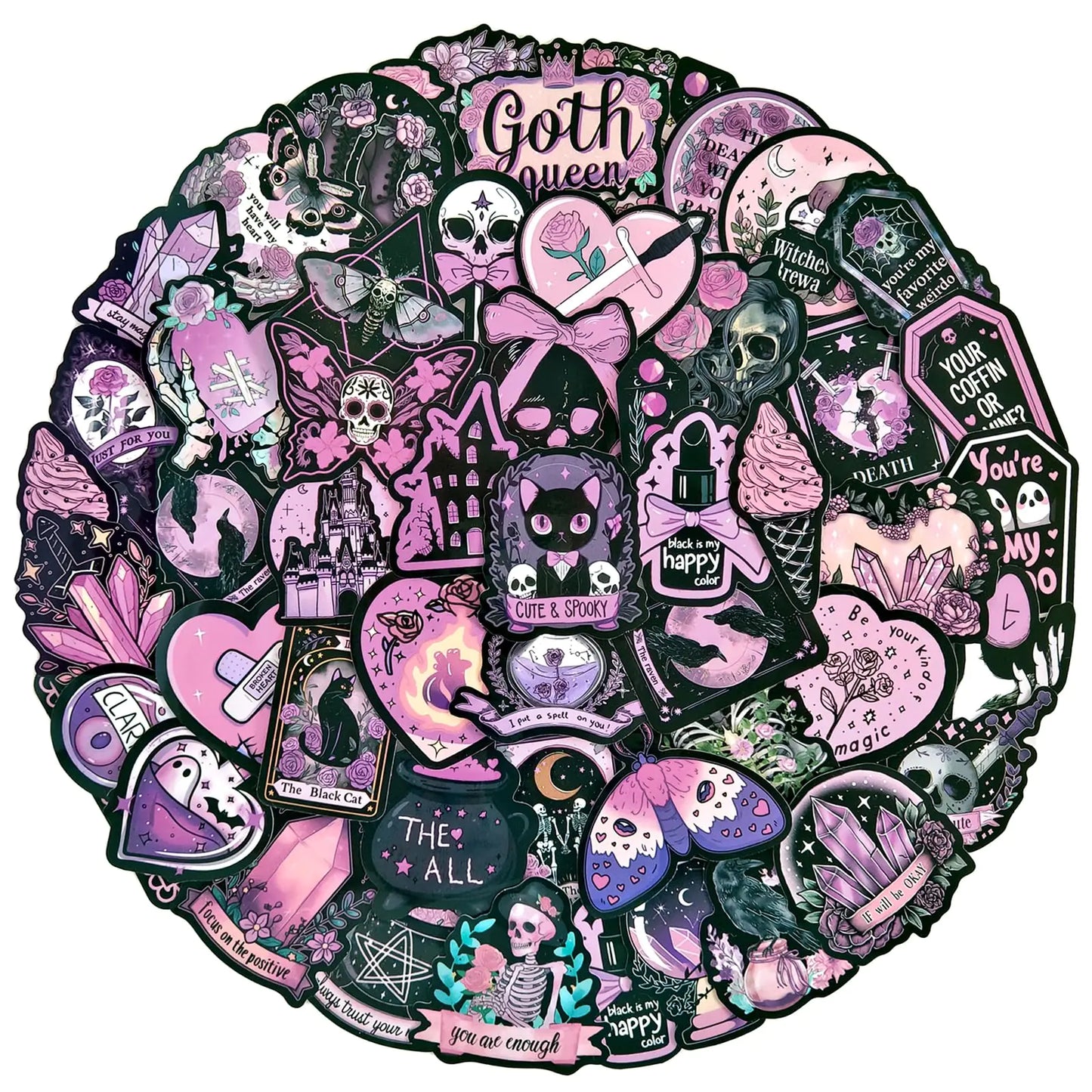 Dark Pink Goth Vinyl Sticker Pack 50 Count