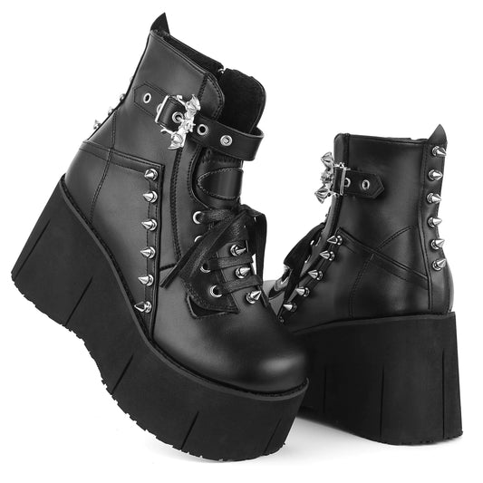 Spiked Platform Ankle Boots with Buckle Strap