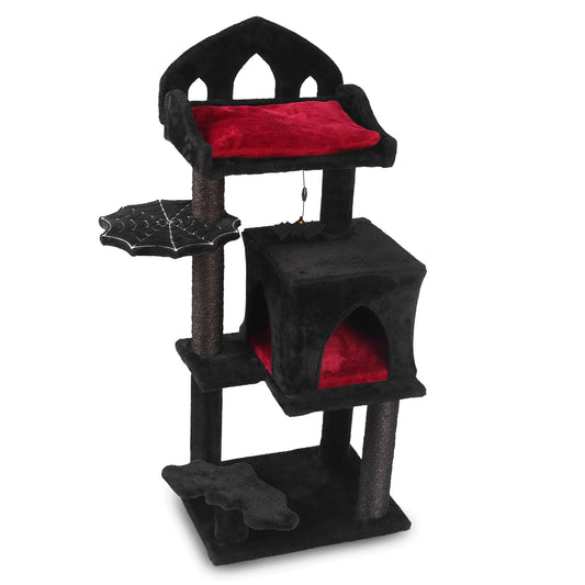 Gothic Cat Tree with Throne Bed and Spiderweb Perch, 40 Inch