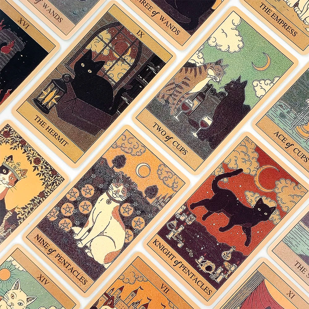 Tarot Cards A 78 Cat-Themed Cards English Visions Divination Edition Deck Borad Playing Games For Cat Lovers,Meditation & Party