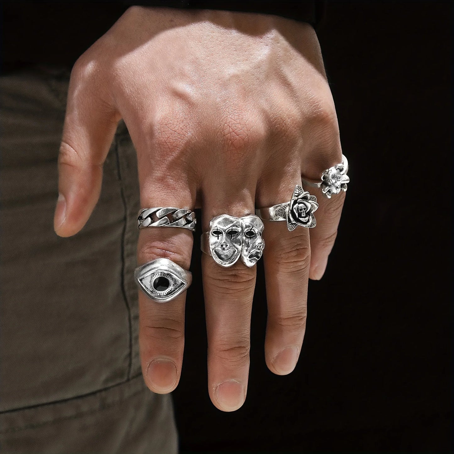 24pcs Gothic Ring Set Trendy Joker Face Devil Smile Face Patterns Zinc Alloy Mix And Match For Daily Outfits Party Accessories