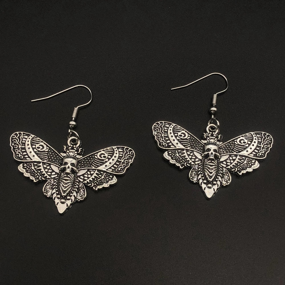 Goth Aesthetic Punk Style Moth Pendant Women's Personality Earrings Skull Gothic Drop Earrings Female Party Jewelry Gifts