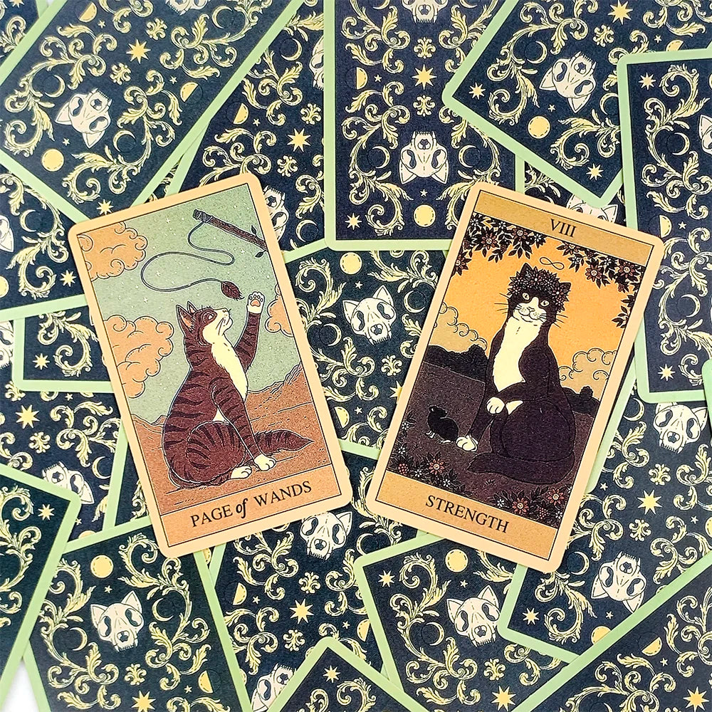 Tarot Cards A 78 Cat-Themed Cards English Visions Divination Edition Deck Borad Playing Games For Cat Lovers,Meditation & Party