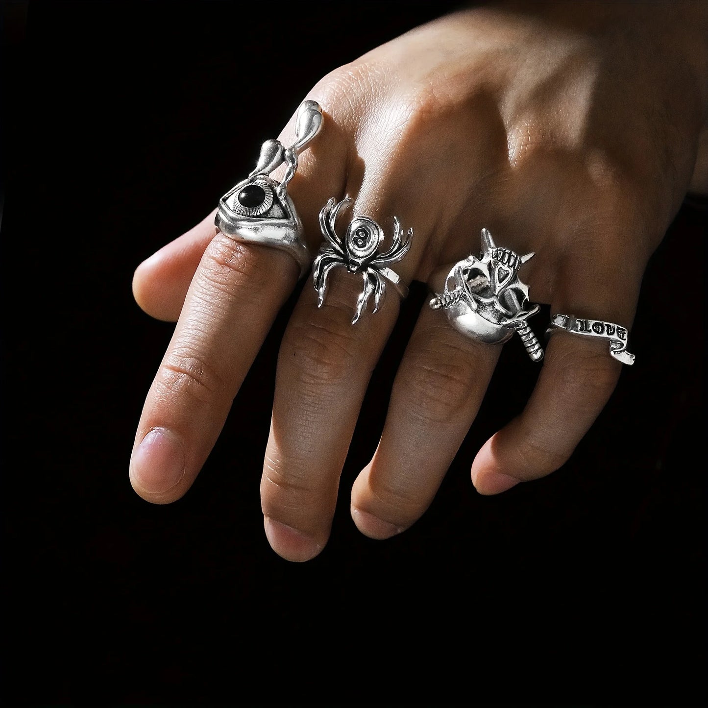 24pcs Gothic Ring Set Trendy Joker Face Devil Smile Face Patterns Zinc Alloy Mix And Match For Daily Outfits Party Accessories