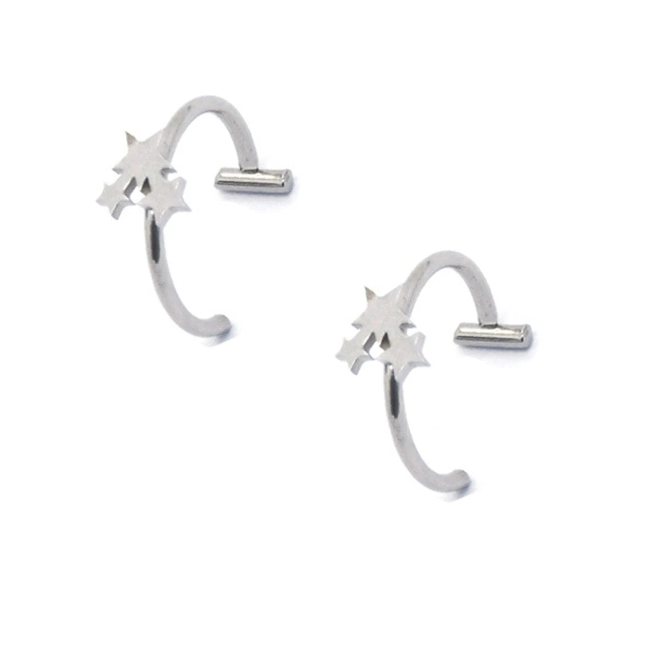 2PCS Trendy 10mm Stainless Steel Punk Clip on Fake Piercing Nose Wrap Lip Rings Unisex Nose Ring Women Men Tusk Body Jewelry
