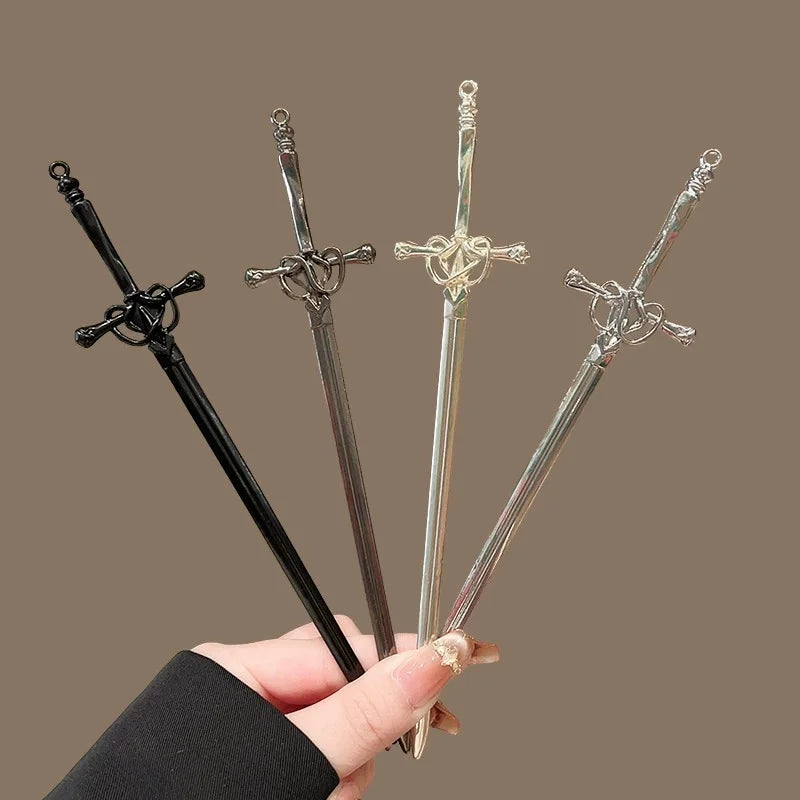 DIY Creative Sword Hair Stick Hairpins Headwear Chinese Style Sword Hair Fork Buns Punk Hairpin Women Trendy Hair Accessories