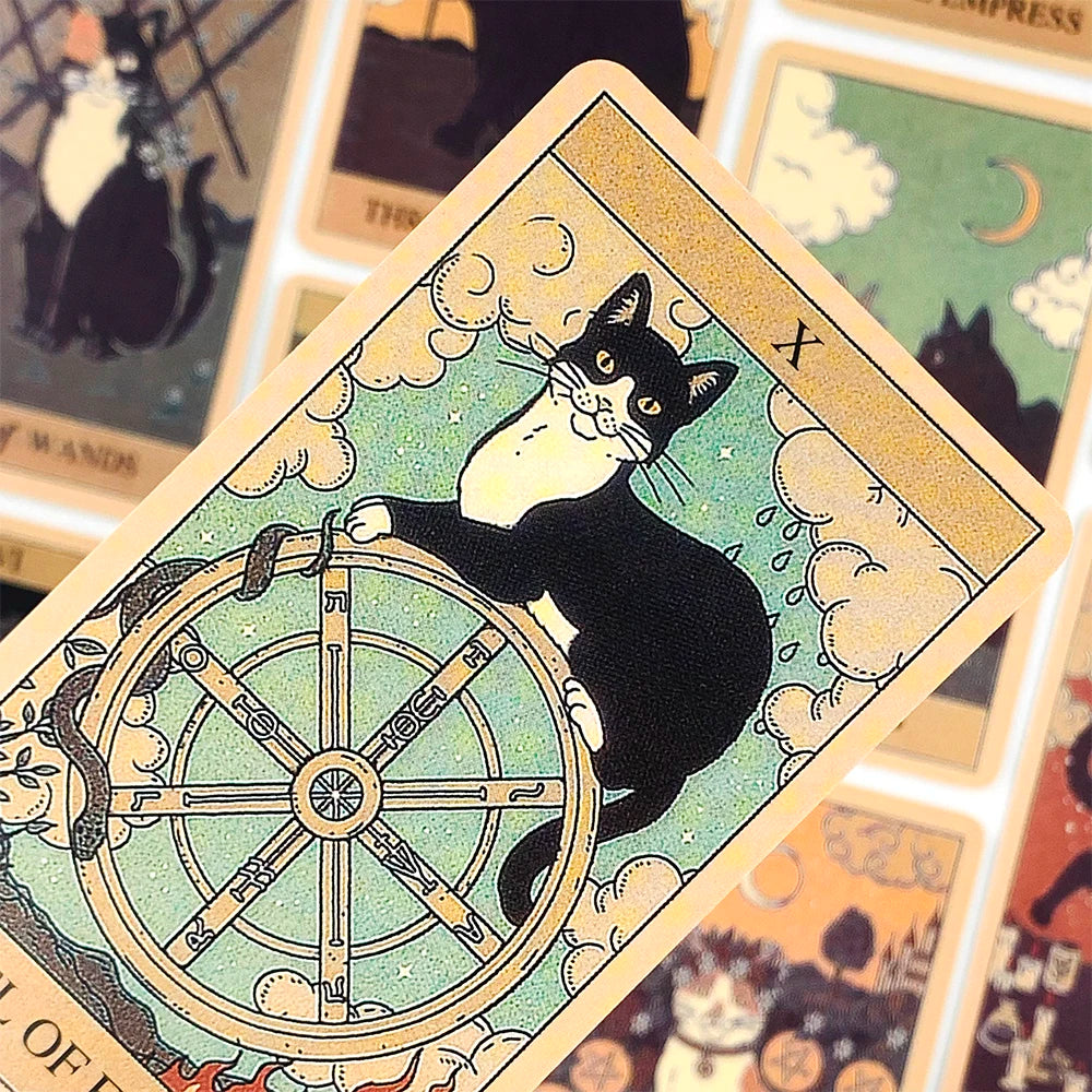 Tarot Cards A 78 Cat-Themed Cards English Visions Divination Edition Deck Borad Playing Games For Cat Lovers,Meditation & Party