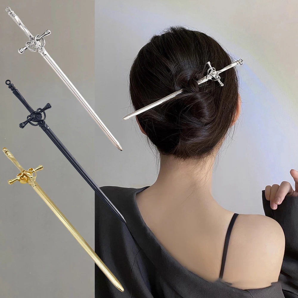 DIY Creative Sword Hair Stick Hairpins Headwear Chinese Style Sword Hair Fork Buns Punk Hairpin Women Trendy Hair Accessories