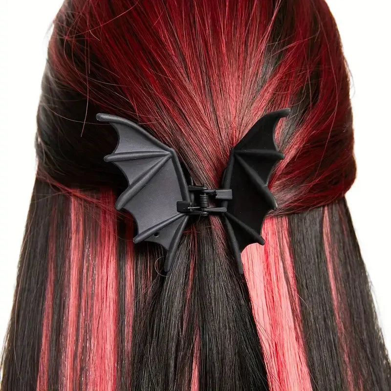 Gothic Bat Hair Clip Halloween Matte Black Gothic Punk-Style Animal Print Hairpin for Women, Elegant Party Hair Accessory