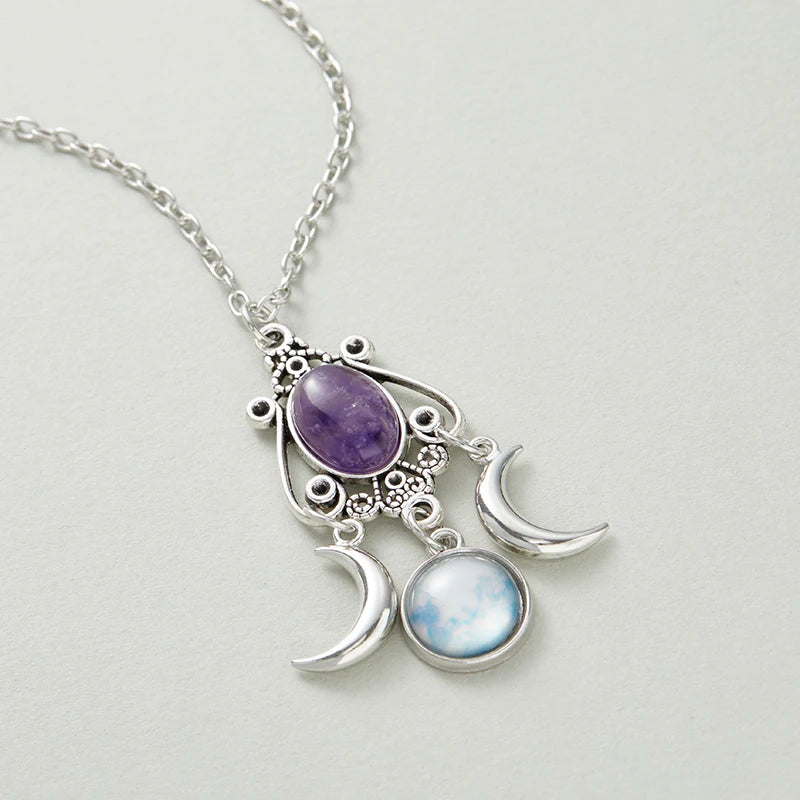1pc Moon Goddess Necklace Amethyst Jewelry Retro Creative Personality Women's Necklace for Women Vampire Embossed Jewelry