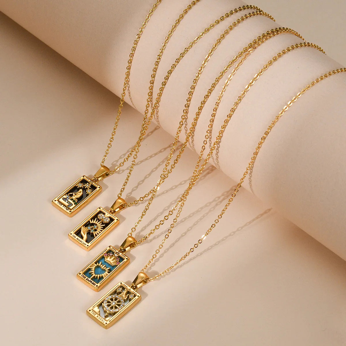 YILUOCD Original Zirconia Tarot Card Necklace Classic Tarot Queen Lover Magician Moon Wealth Amulet Stainless Steel Jewelry