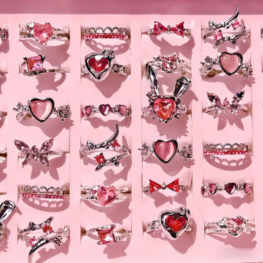 Pink Rhinestone Ring Set