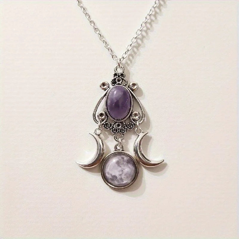 1pc Moon Goddess Necklace Amethyst Jewelry Retro Creative Personality Women's Necklace for Women Vampire Embossed Jewelry