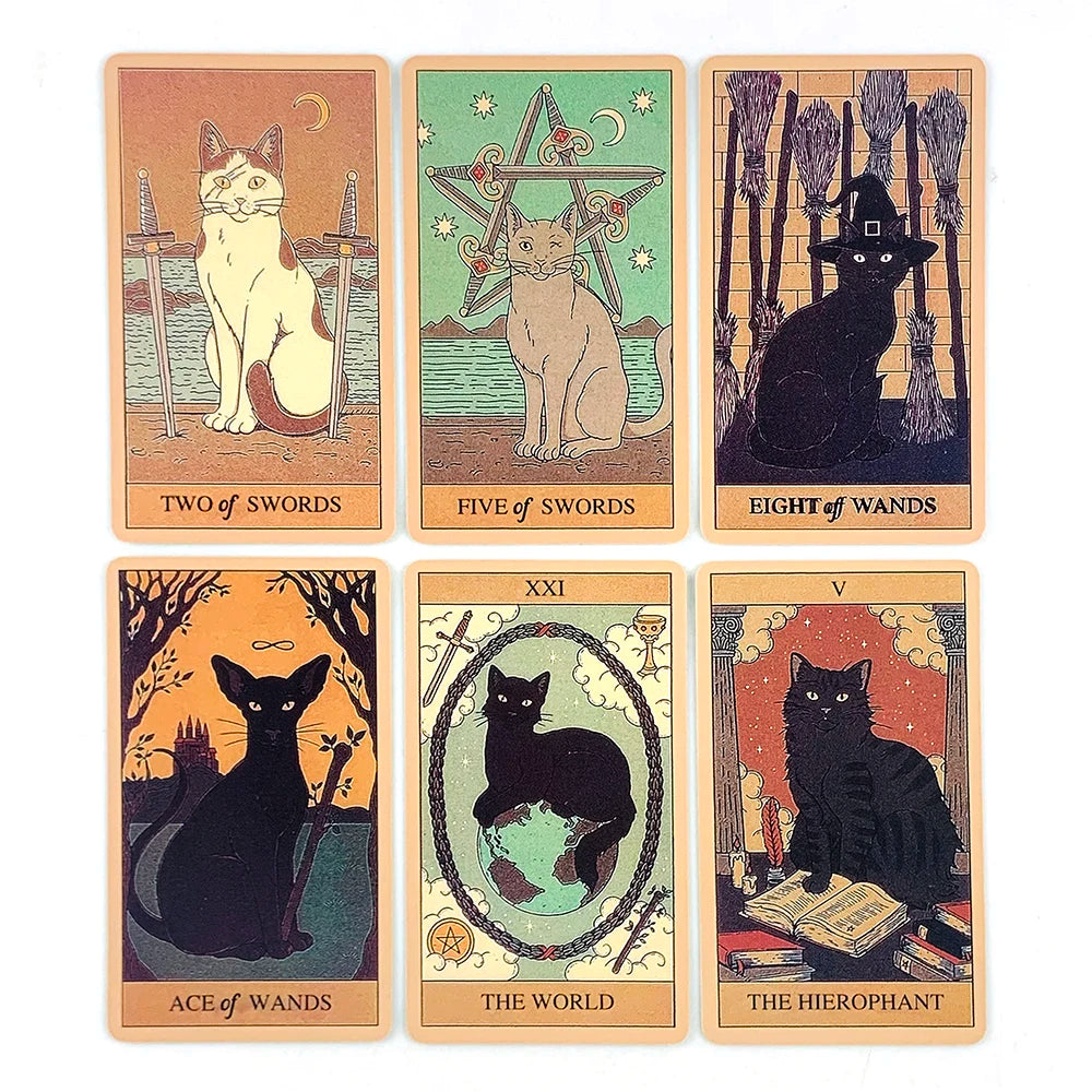Tarot Cards A 78 Cat-Themed Cards English Visions Divination Edition Deck Borad Playing Games For Cat Lovers,Meditation & Party