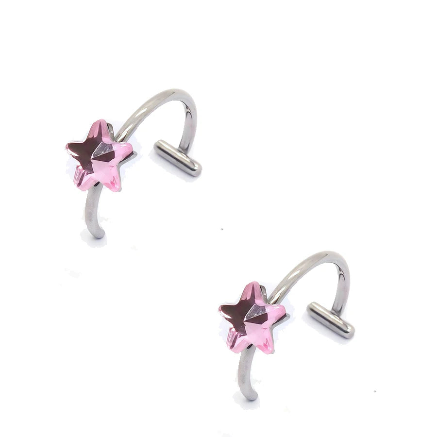 2PCS Trendy 10mm Stainless Steel Punk Clip on Fake Piercing Nose Wrap Lip Rings Unisex Nose Ring Women Men Tusk Body Jewelry