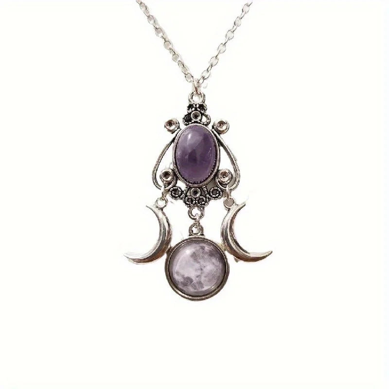 1pc Moon Goddess Necklace Amethyst Jewelry Retro Creative Personality Women's Necklace for Women Vampire Embossed Jewelry