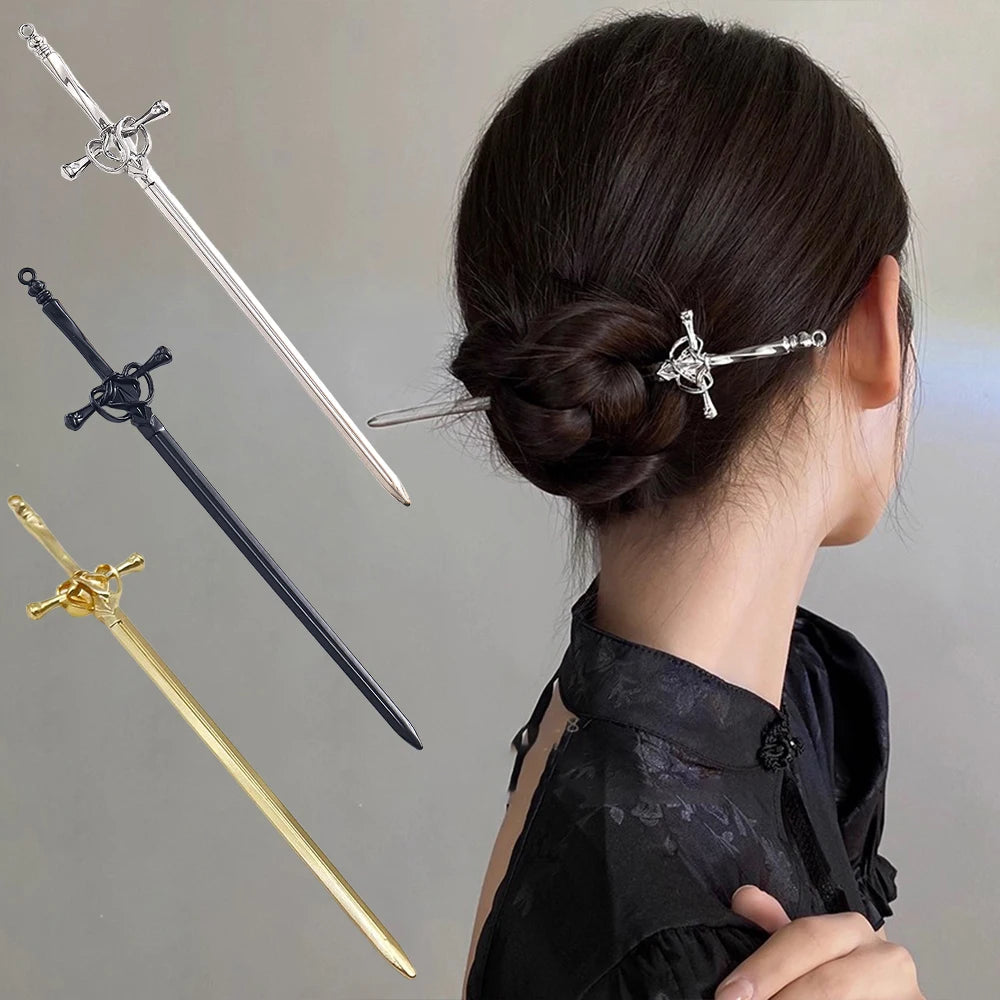 DIY Creative Sword Hair Stick Hairpins Headwear Chinese Style Sword Hair Fork Buns Punk Hairpin Women Trendy Hair Accessories