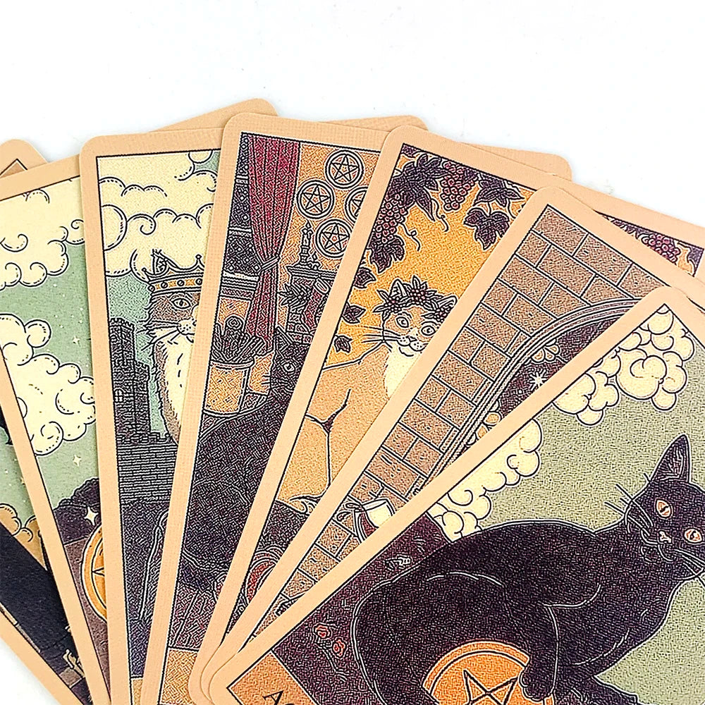 Tarot Cards A 78 Cat-Themed Cards English Visions Divination Edition Deck Borad Playing Games For Cat Lovers,Meditation & Party