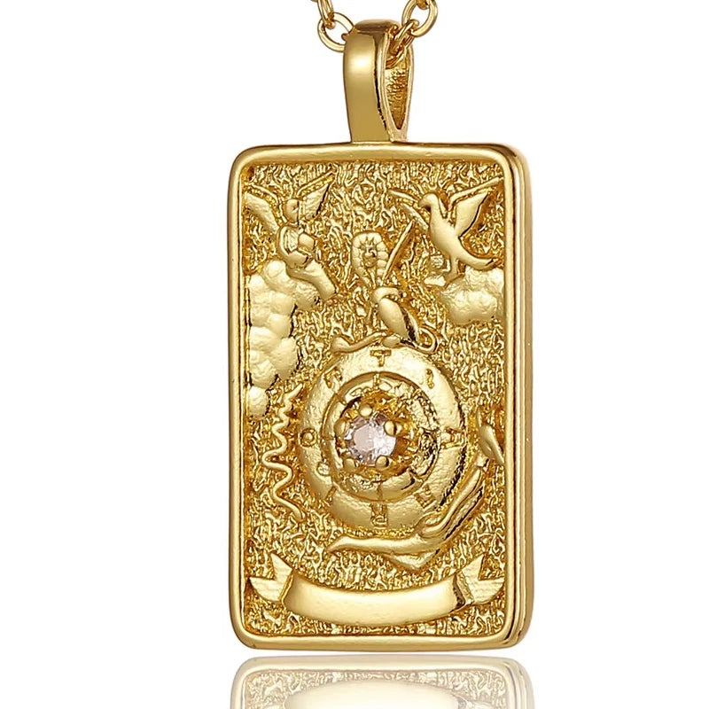 YILUOCD Original Zirconia Tarot Card Necklace Classic Tarot Queen Lover Magician Moon Wealth Amulet Stainless Steel Jewelry