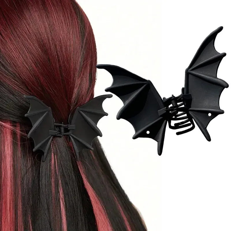 Gothic Bat Hair Clip Halloween Matte Black Gothic Punk-Style Animal Print Hairpin for Women, Elegant Party Hair Accessory