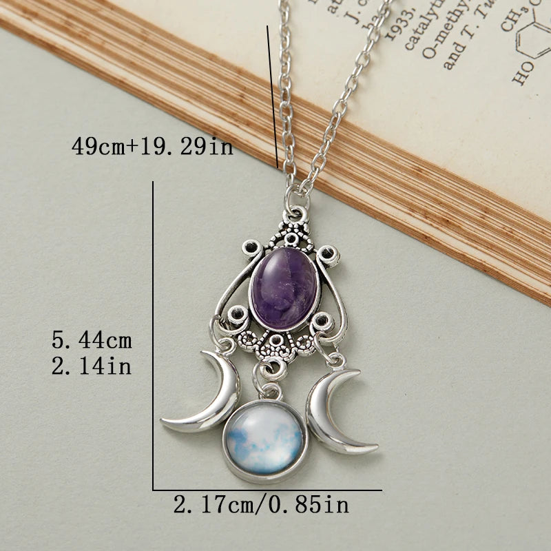 1pc Moon Goddess Necklace Amethyst Jewelry Retro Creative Personality Women's Necklace for Women Vampire Embossed Jewelry