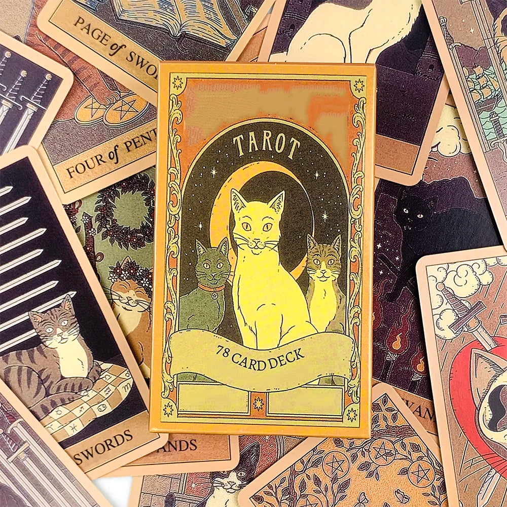 Tarot Cards A 78 Cat-Themed Cards English Visions Divination Edition Deck Borad Playing Games For Cat Lovers,Meditation & Party
