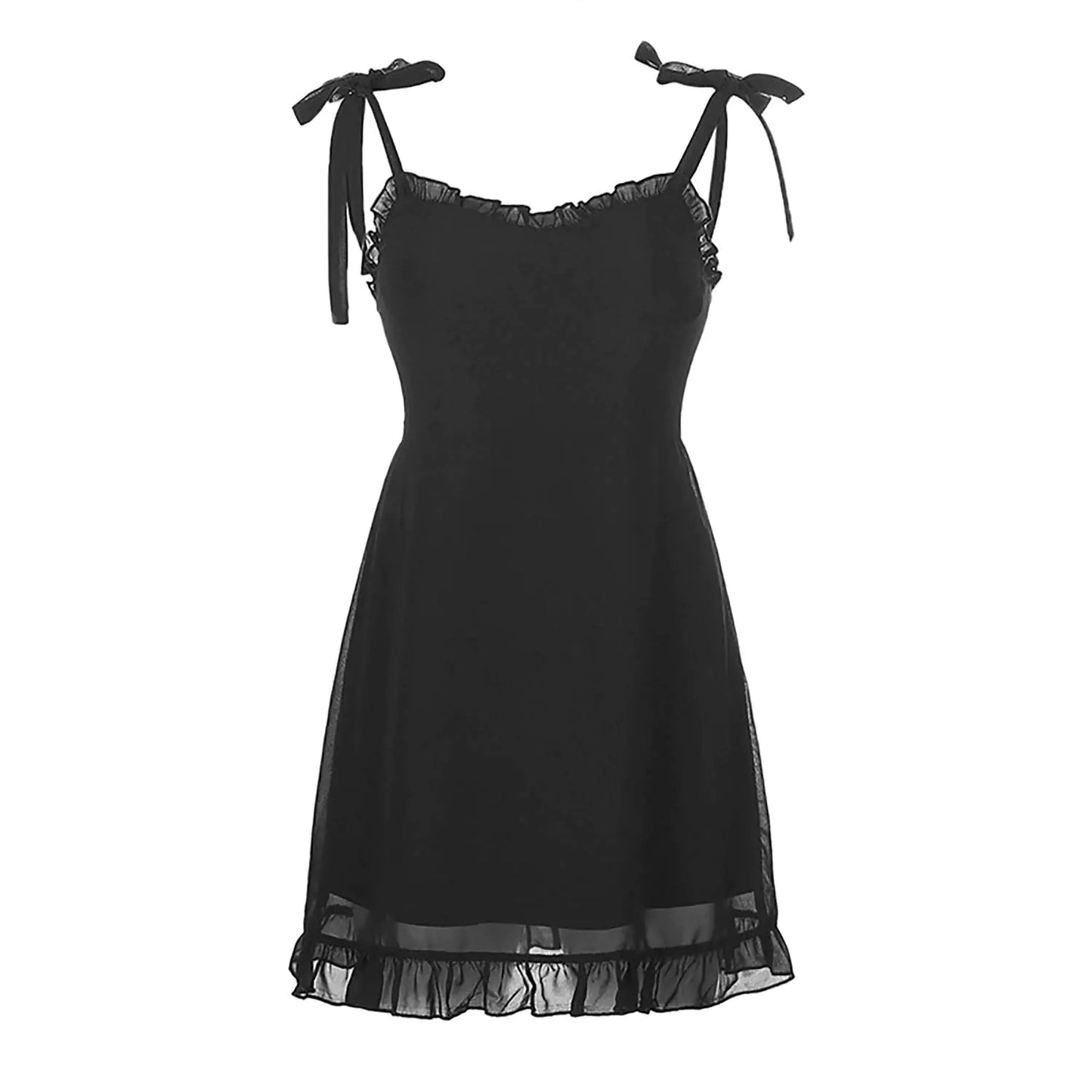 Black Ruffle Strap Mini Dress