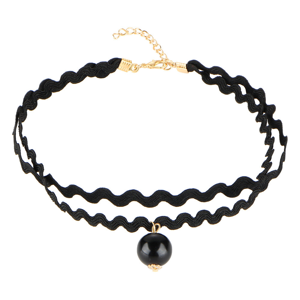 Gothic Minimalist Choker Necklace Set with Lace