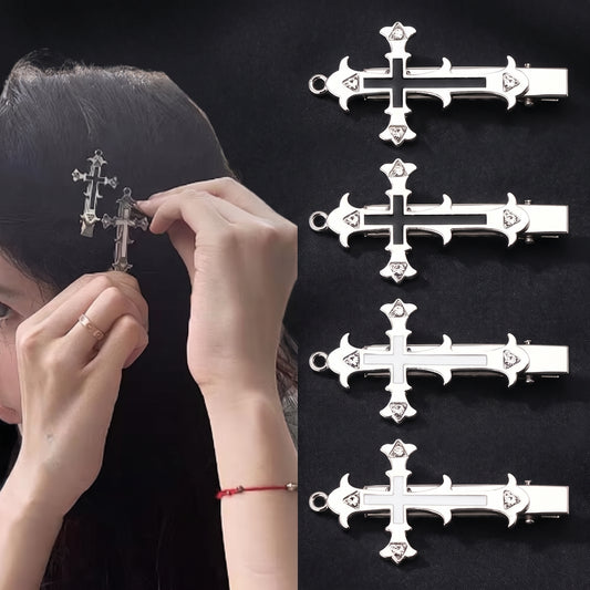 Cross Hair Clips Halloween Goth Hair Accessories for Women Girls Metal Y2K Gothic Cross Barrettes Hairpins Alligator Clips Set of 4 Cool Halloween Hair Decorations Vampire Costumes Accessory