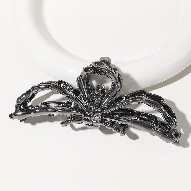 Gothic Punk Metal Hair Clips with Skull and Spider Design